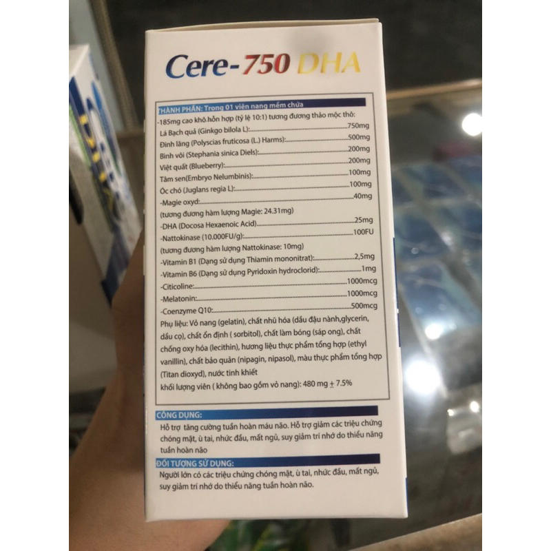 HỘP 100 VIÊN BỔ NÃO CERE - 750 DHA GINKGO BILOBA 750MG