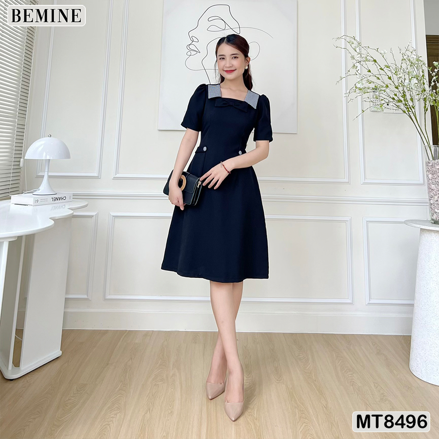 Đầm công sở cổ phối  tùng chữ A BEMINE MT8496