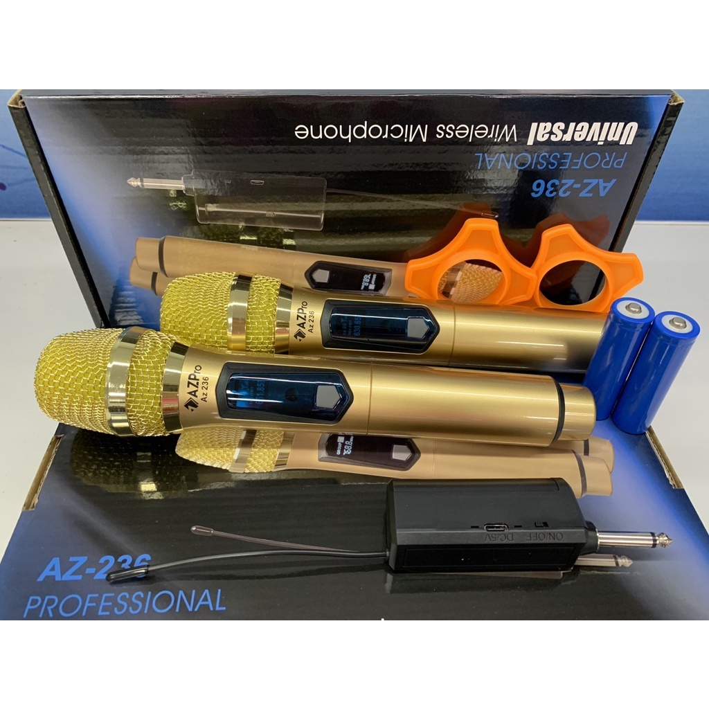 Mic Hát Karaoke AZpro AZ 236 Pin Sạc, Micro Không Dây Pin Sạc, Micro Loa Kéo - Mic Dàn Amply