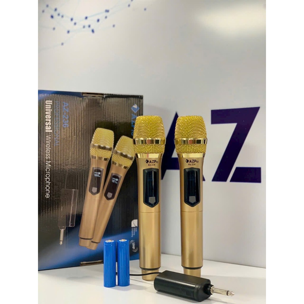 Mic Hát Karaoke AZpro AZ 236 Pin Sạc, Micro Không Dây Pin Sạc, Micro Loa Kéo - Mic Dàn Amply