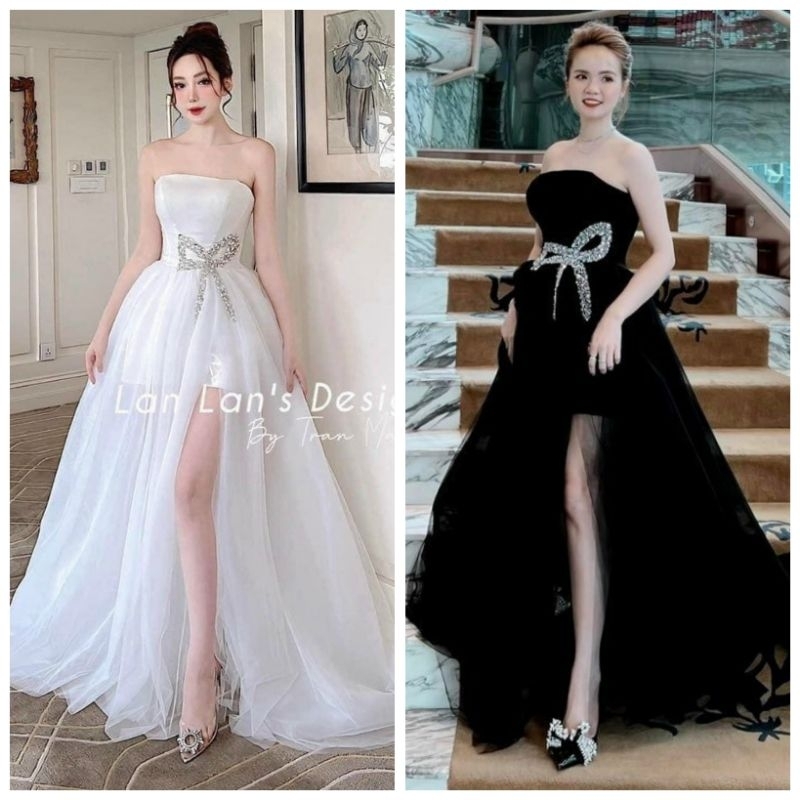 Đầm xoè cúp lưới phối nhung kết nơ cườm công chúa cực xinh dịu dàng (Đầm váy thiết kế đẹp mê ly💯)