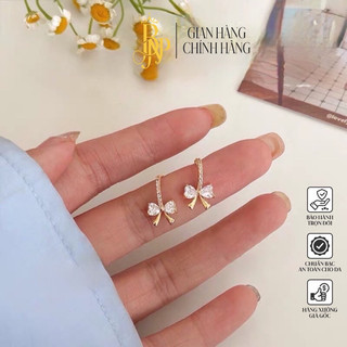  Bông tai nơ BNP tiểu thư cách điệu xinh xắn,Bạc ta 