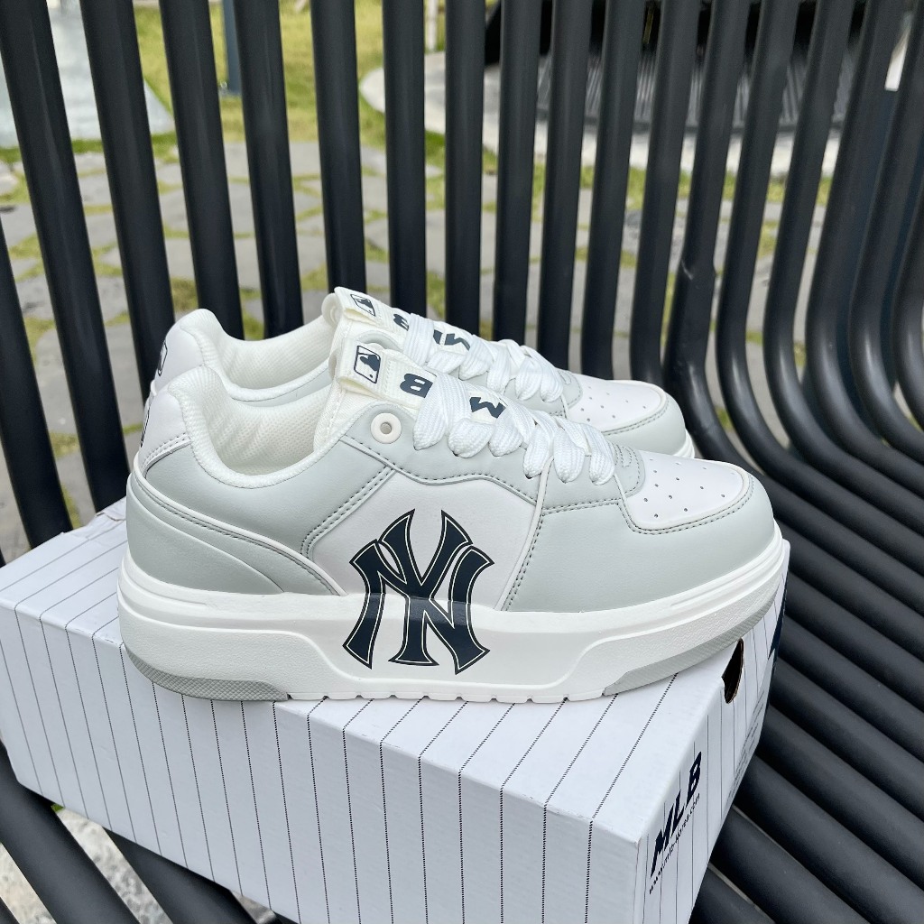 Giày Chunky Liner màu xám phản quang chính hãng, giày sneaker thể thao MLB đế cao NY