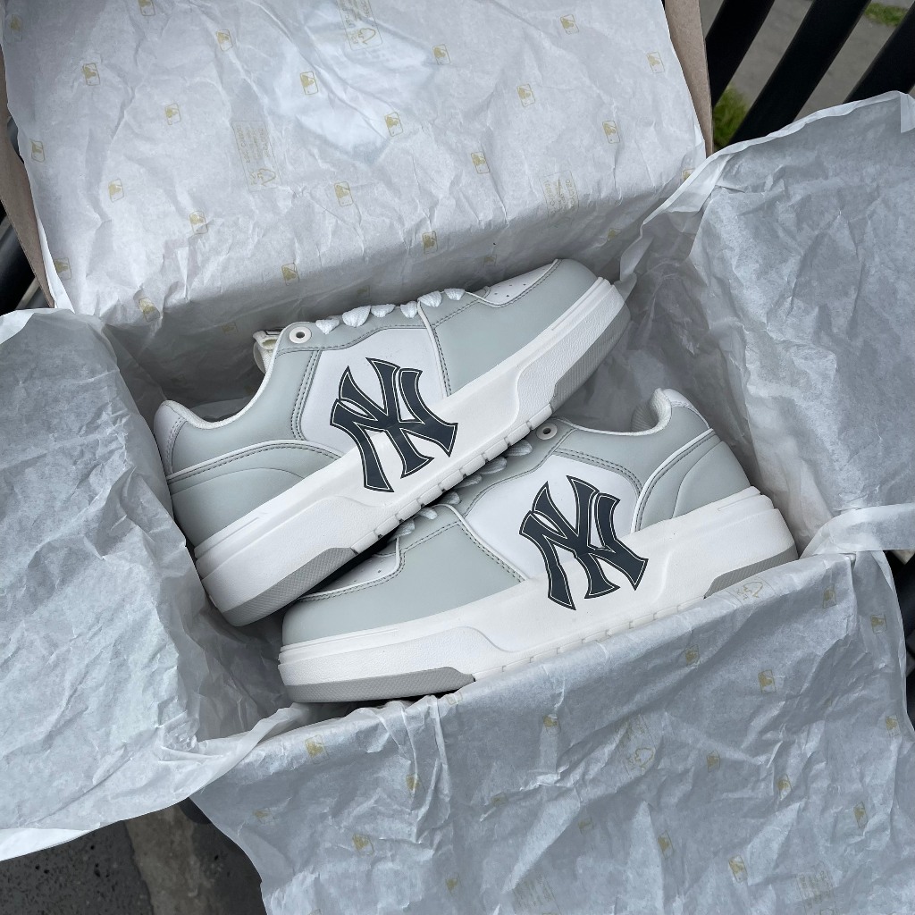 Giày Chunky Liner màu xám phản quang chính hãng, giày sneaker thể thao MLB đế cao NY
