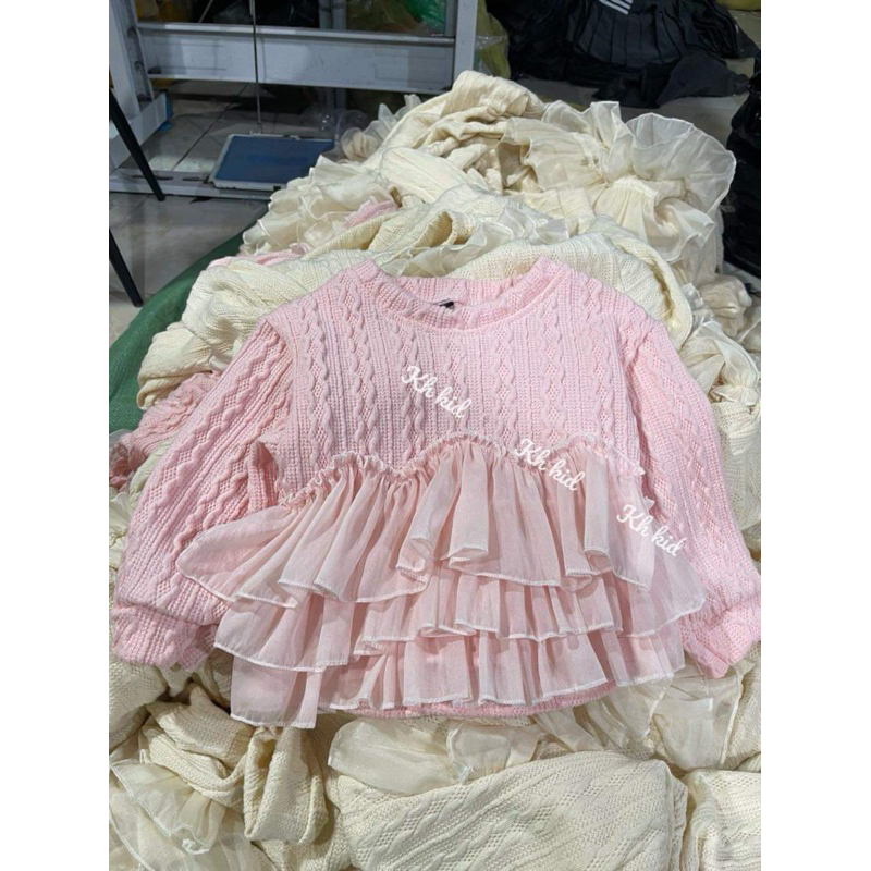 Áo len viền bèo xếp tầng cho bé gái 10 đến 40kg