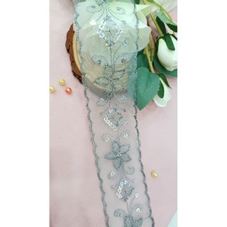 1 met ren lưới thêu kim sa bản 6cm