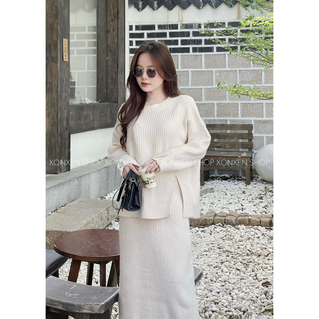 Sét Chân Váy Len XONXEN SHOP HUẾ Áo Lật Lai Xẻ 4nút 2534