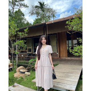 Đầm xô nhún hoạ tiết hoa nhí