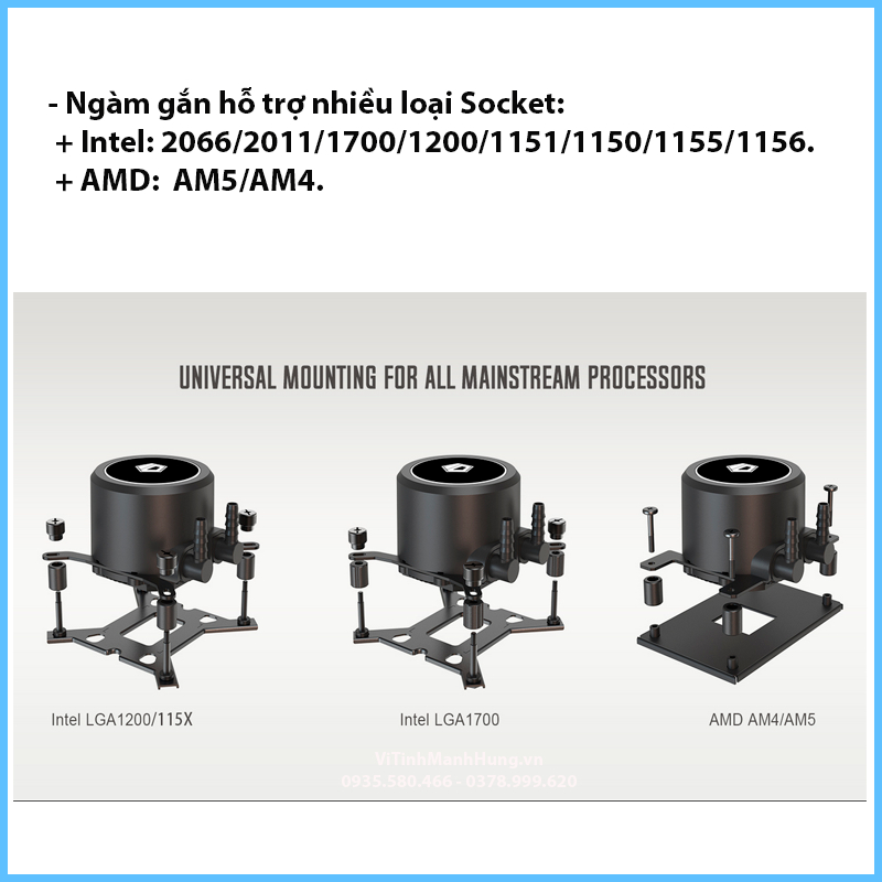 Tản nhiệt nước AIO ID-Cooling FrostFlow X 240, Rad 240mm, 2 quạt 12cm, có hỗ trợ socket Intel 1700 / AMD AM5.