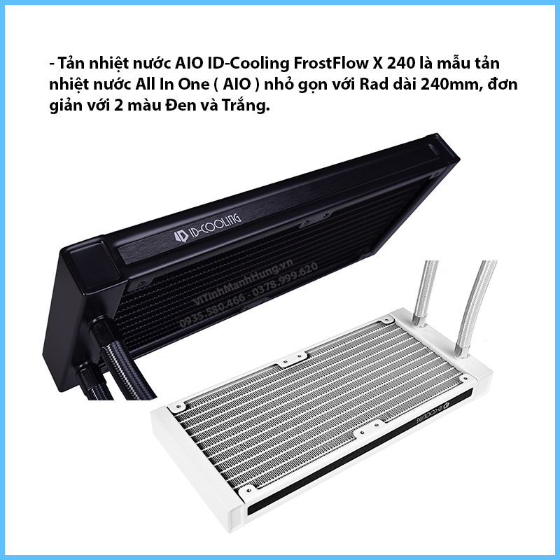 Tản nhiệt nước AIO ID-Cooling FrostFlow X 240, Rad 240mm, 2 quạt 12cm, có hỗ trợ socket Intel 1700 / AMD AM5.