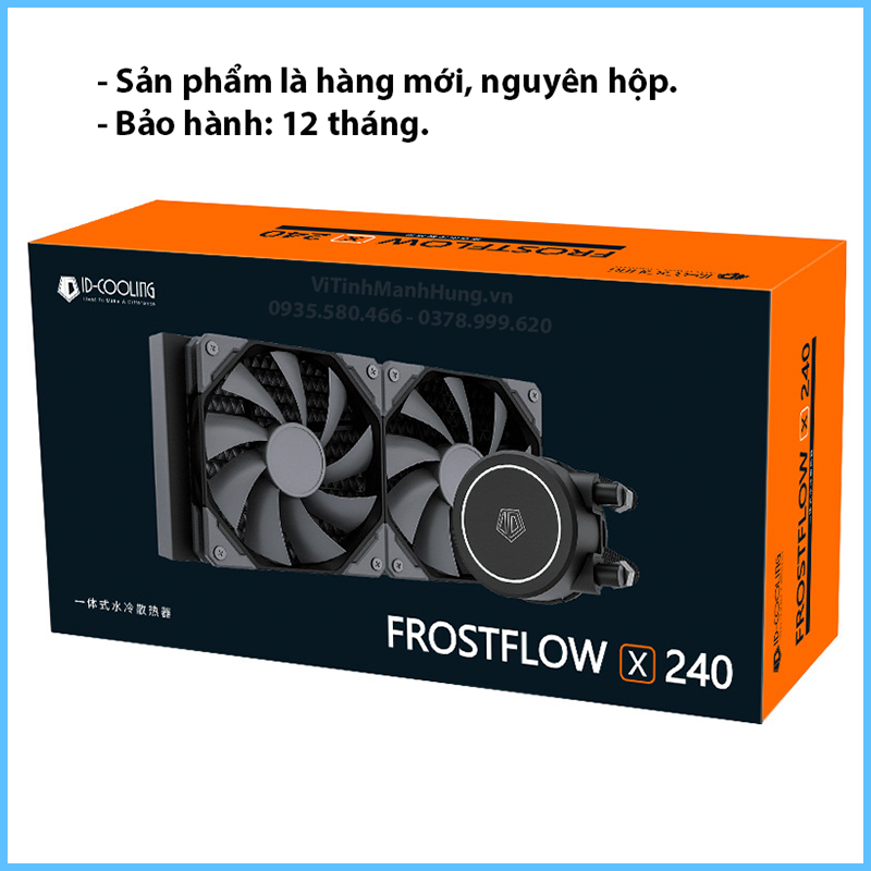 Tản nhiệt nước AIO ID-Cooling FrostFlow X 240, Rad 240mm, 2 quạt 12cm, có hỗ trợ socket Intel 1700 / AMD AM5.