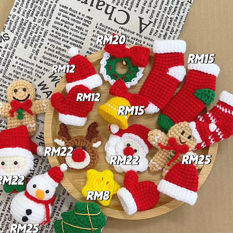 Móc khóa Noel - Móc khóa bằng len Noel - Pin cài trang trí giáng sinh - Trang trí Noel - Móc khóa bằng len Noel