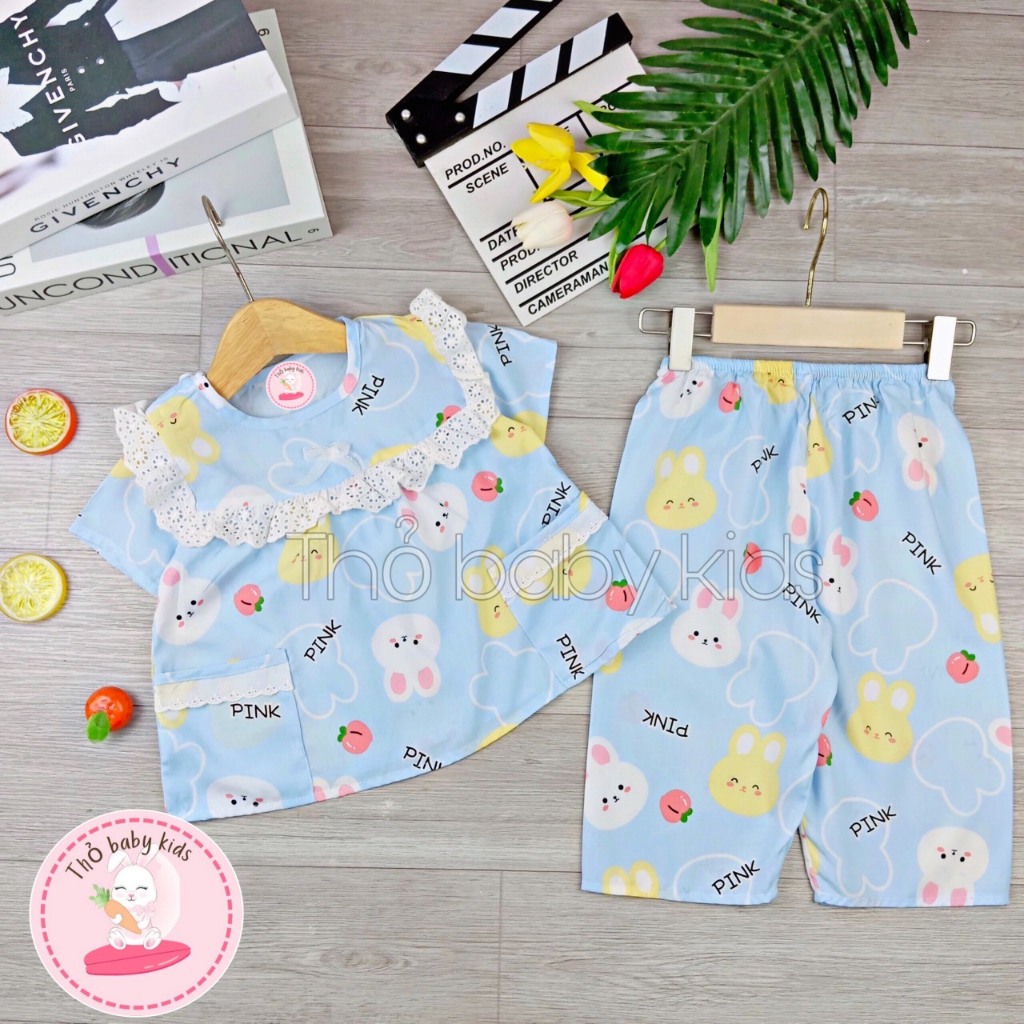Bộ lanh tay ngắn quần dài bé gái tiểu thư shop thỏ baby kids