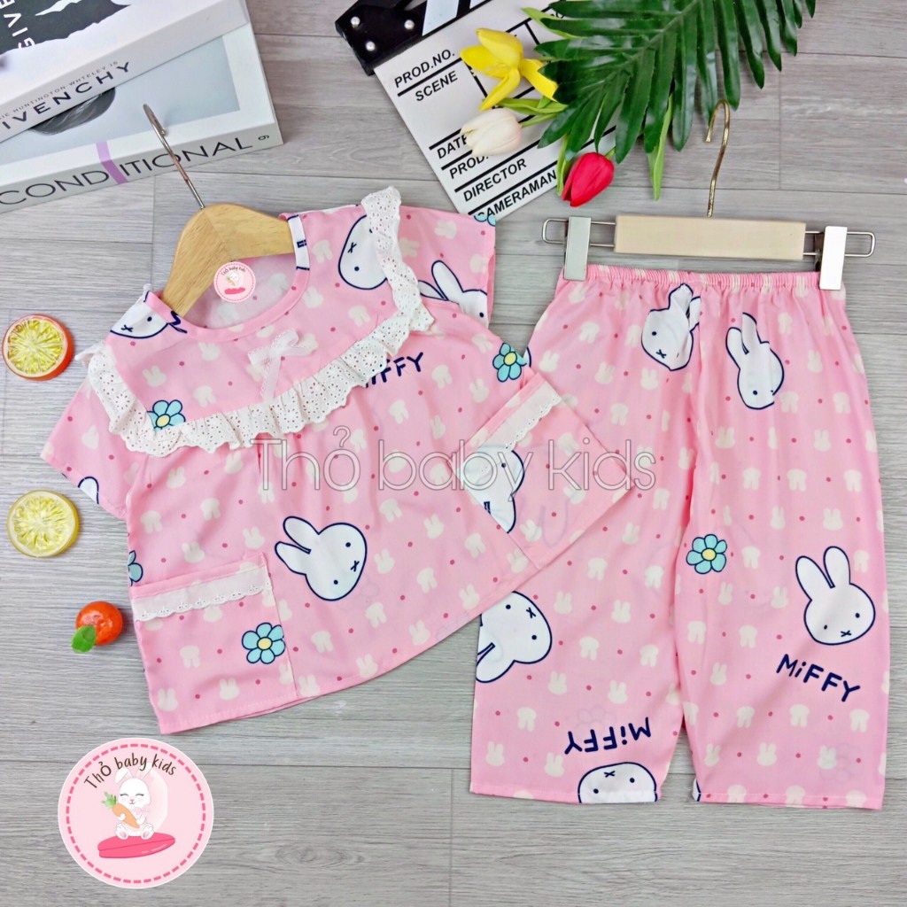 Bộ lanh tay ngắn quần dài bé gái tiểu thư shop thỏ baby kids