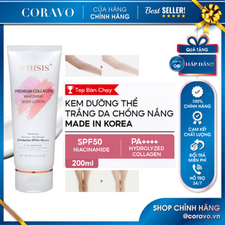 Kem Dưỡng Thể Trắng Da Chống Nắng Nâng Tone Hàn Quốc WHISIS Premium Collagen Whitening Body Lotion 200ml - Coravo
