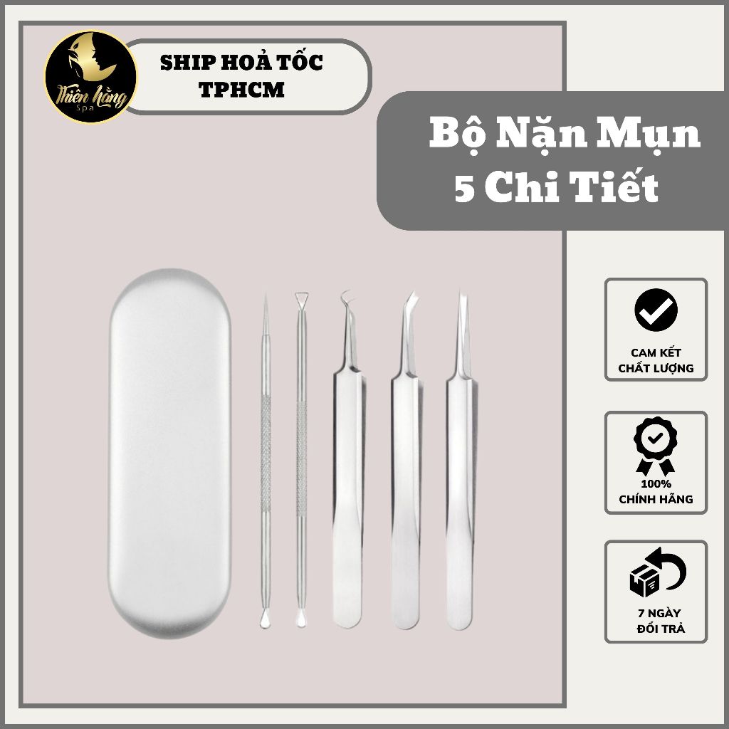 🔴 Bộ Nặn Mụn 5 Món -Bộ dụng cụ nặn mụn cao cấp Inox Không Gỉ Chuyên Dùng Trong Spa - Thẩm Mỹ Viện