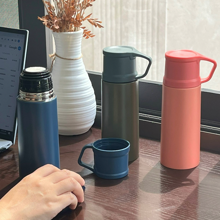 Bình giữ nhiệt kèm cốc 350ml Yoshikawa cao cấp hàng Nhật Bản ruột inox 304