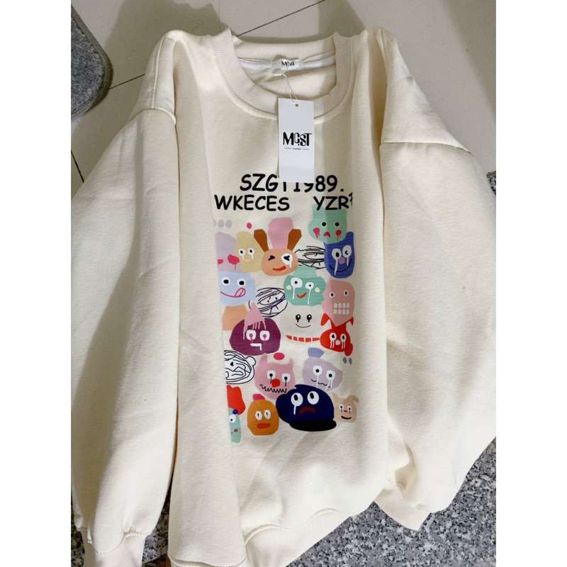 Áo nỉ cổ tròn nhiều hình hoạt hình SZG THA876