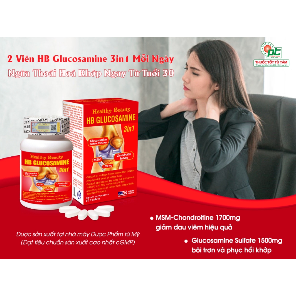 Viên uống bổ khớp chính hãng HB Glucosamine sulfate 3In1 lọ 60 viên - phuocthien