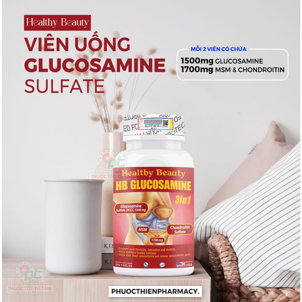 Viên uống bổ khớp chính hãng HB Glucosamine sulfate 3In1 lọ 60 viên - phuocthien