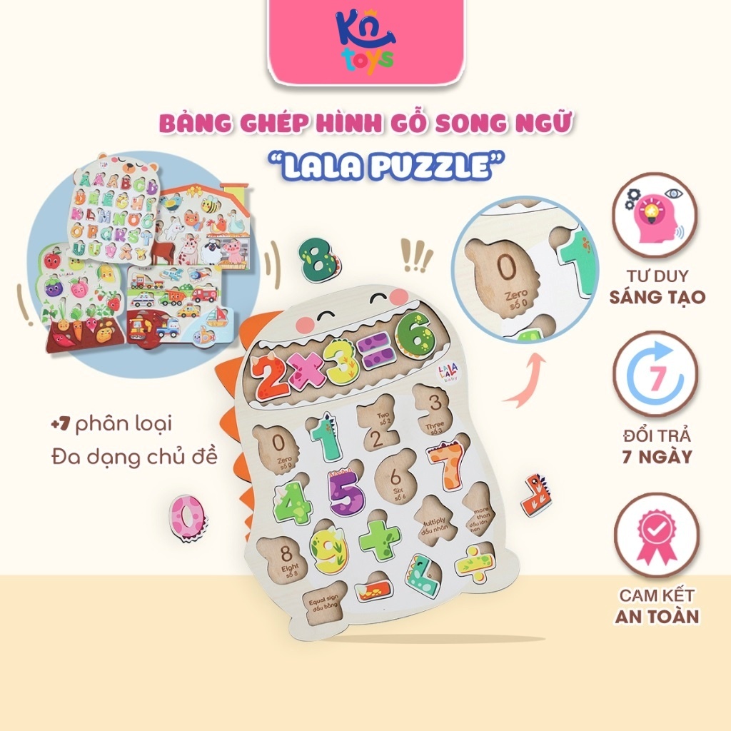 Bảng Gỗ Xếp Hình Song Ngữ Lalapuzzle Chữ Cái Động Vật Rau Củ Quả Cho Bé – Lalala Baby