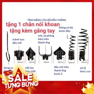 Bộ 6 đầu thông tắc dùng cho dây lò xo thông cống phi 16 mm