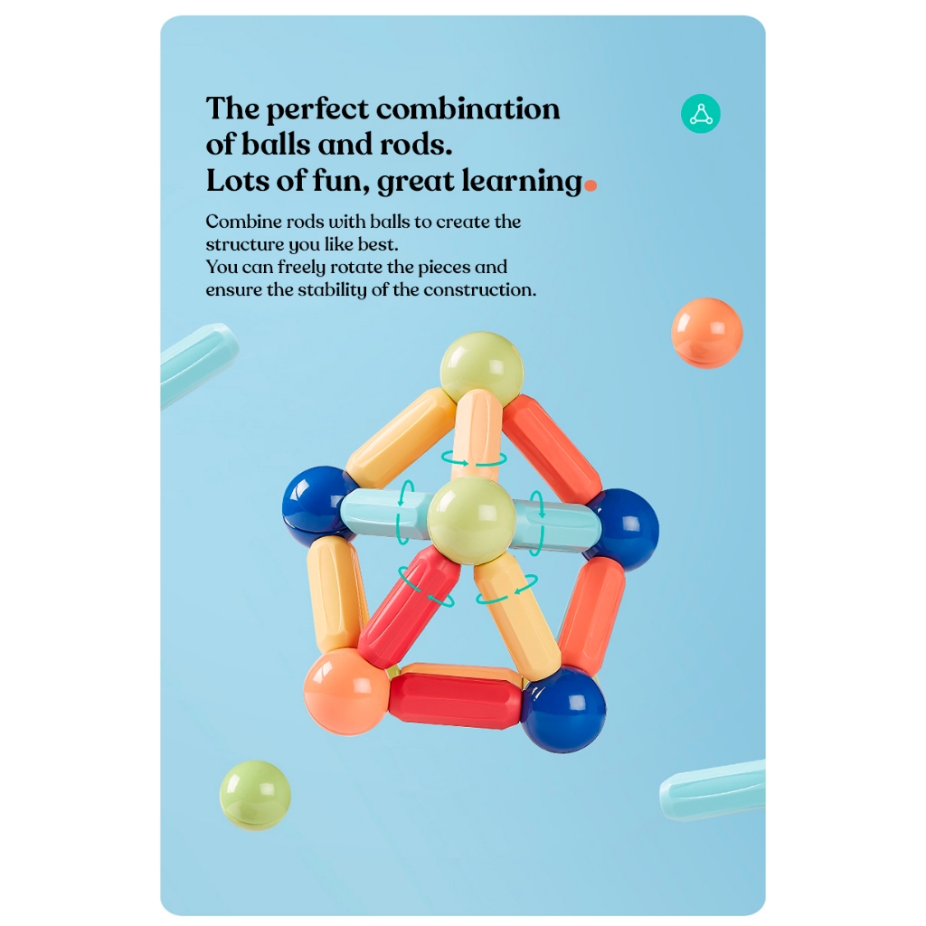 Bộ đồ chơi xây dựng bằng thanh và bóng từ tính Kub Creative Magnetic