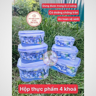 Hộp thực phẩm 4 khóa nhựa Việt Nhật, hộp đựng đồ ăn trong tủ lạnh trống đổ