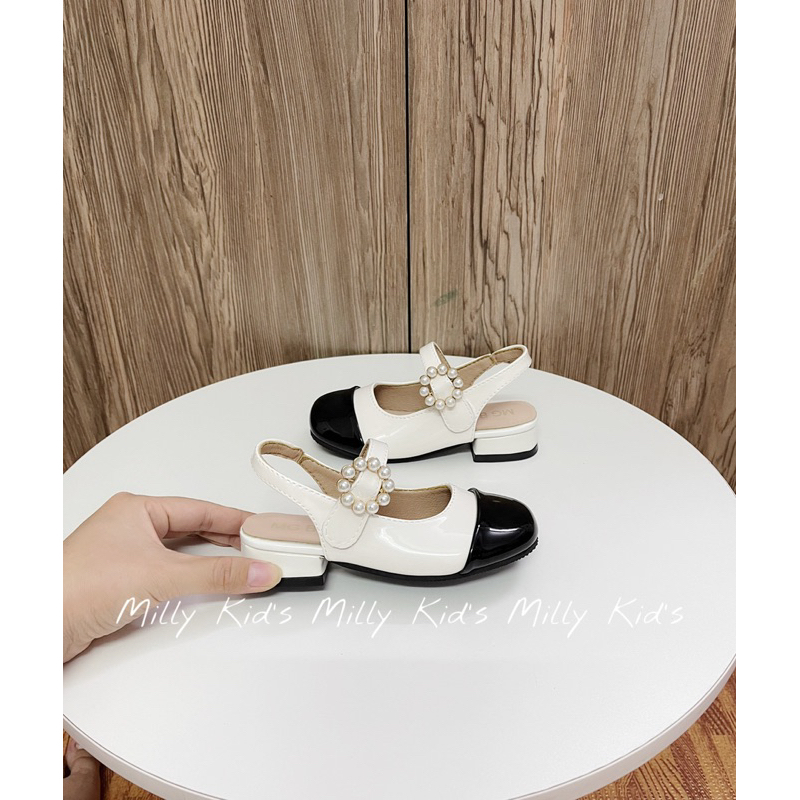 Giày Búp Bê Bé Gái Siêu Sang Hở Gót Đế 3 Phân