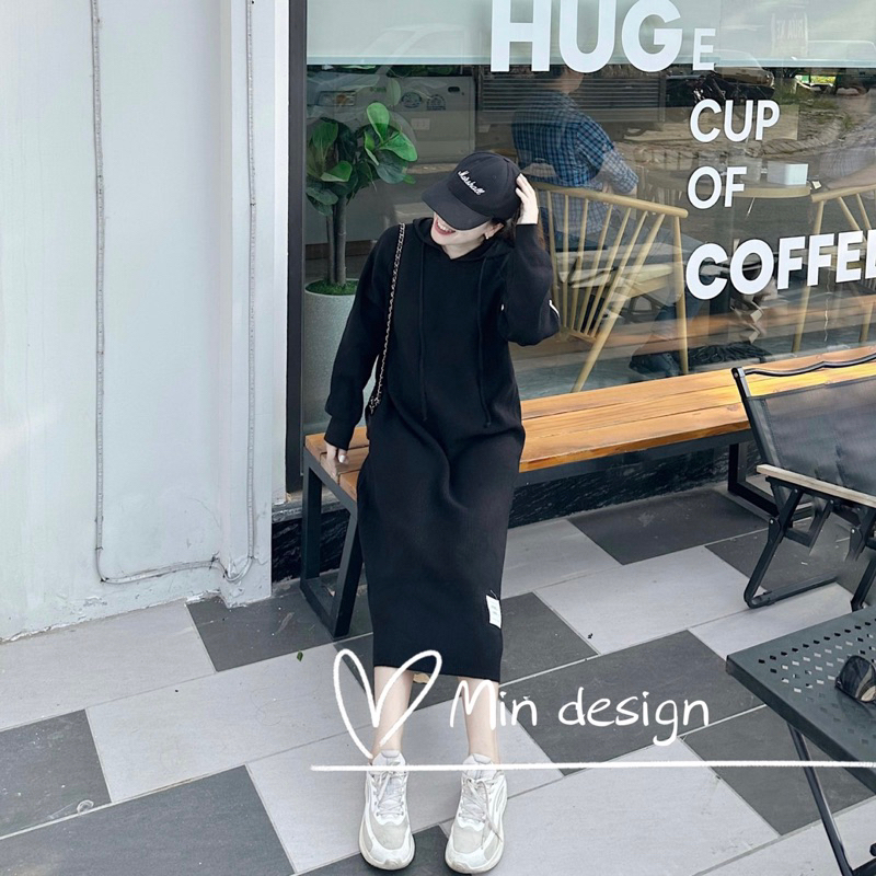 Váy len suông dáng dài có mũ M134 MIN Design, phong cách thể thao trẻ trung năng động, hàng Quảng Châu loại 1