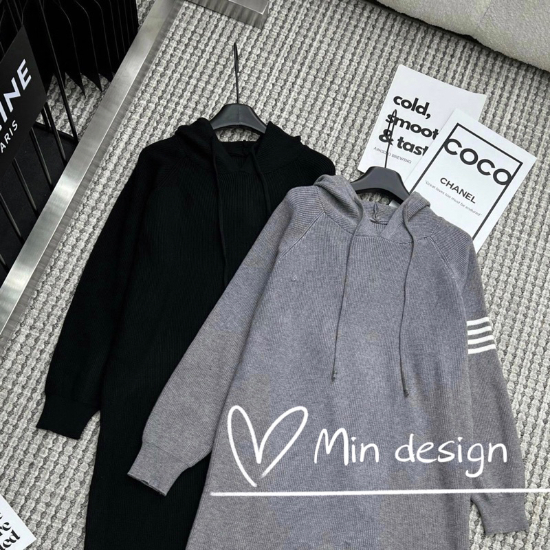 Váy len suông dáng dài có mũ M134 MIN Design, phong cách thể thao trẻ trung năng động, hàng Quảng Châu loại 1