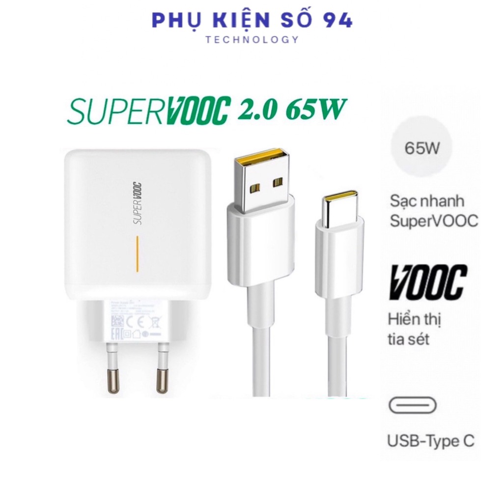 Bộ Sạc Nhanh Oppo 65W supper Vooc, Củ Sạc Nhanh 65w + dây cáp sạc nhanh đầu USB to Type C.