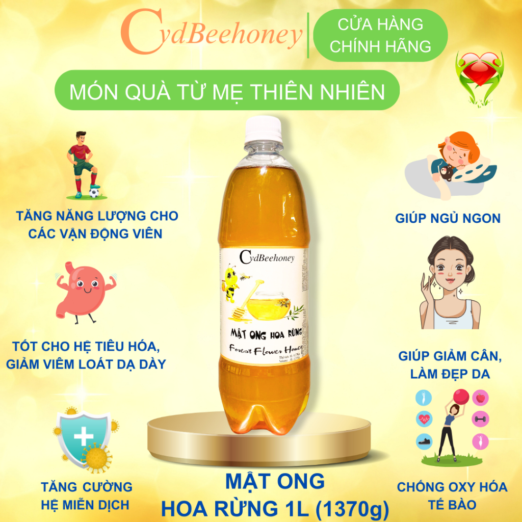 Mật ong Hoa Rừng Nguyên Chất, Tăng Đề Kháng, Phục Hồi Sức Khỏe, Đẹp Da Cho Người Già, Trẻ Em, Nam, Nữ CVDBEEHONEY 1400g