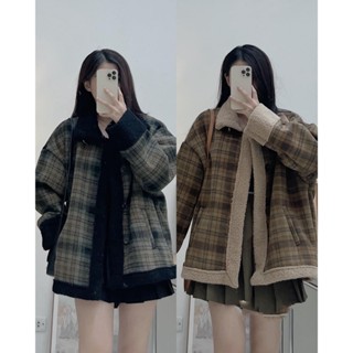 Áo Khoác Nữ Áo Khoác Dạ Lông Cừu Họa Tiết caro Chất Dày Dặn Hàng QC 007