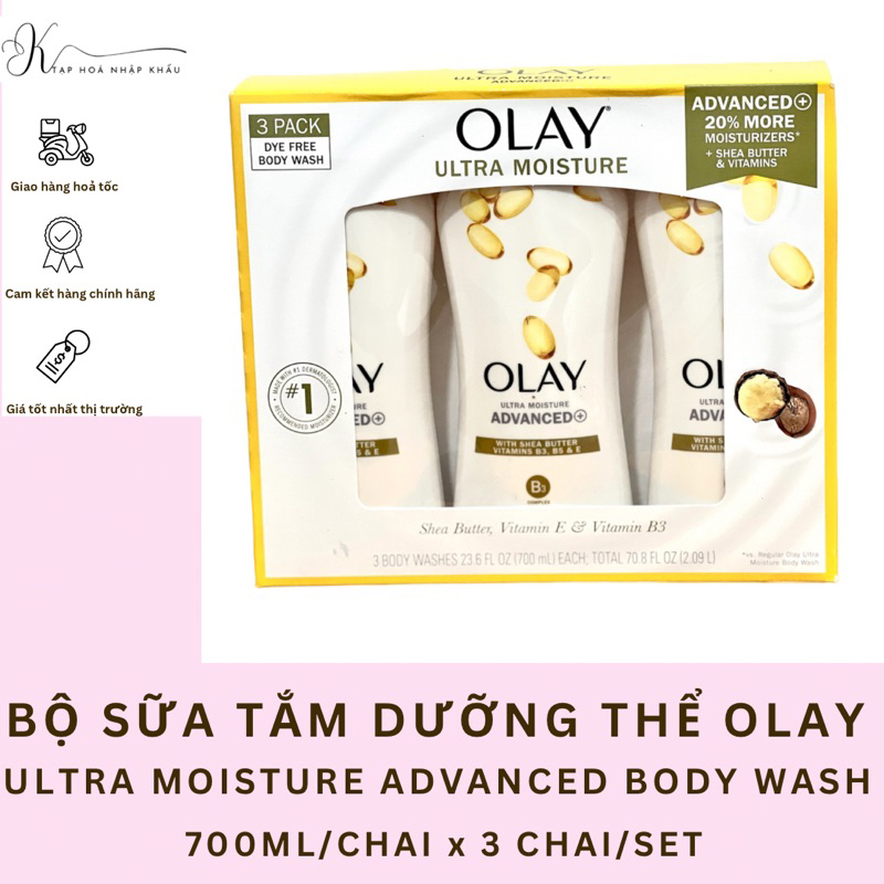 BỘ SỮA TẮM DƯỠNG THỂ OLAY ULTRA MOISTURE ADVANCED BODY WASH SET 3 CHAI X 700ML CỦA MỸ