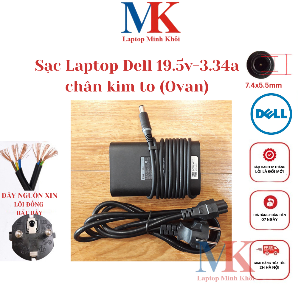 Sạc Laptop Zin Logo Dell 19.5v-3.34a (65w) Ovan Chân Kim 7.4x5.0mm