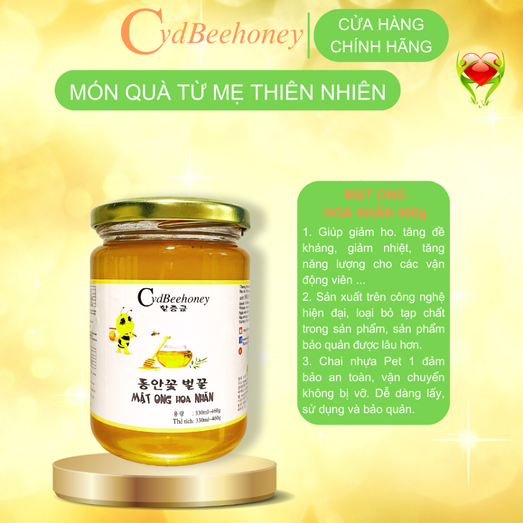 Mật ong Hoa Nhãn Nguyên Chất, Tăng Đề Kháng, Phục Hồi Sức Khỏe, Đẹp Da Cho Người Già, Trẻ Em, Nam, Nữ CVDBEEHONEY 460g