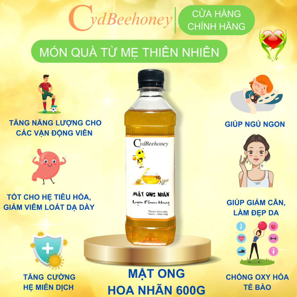 Mật ong Hoa Nhãn Nguyên Chất, Tăng Đề Kháng, Phục Hồi Sức Khỏe, Đẹp Da Cho Người Già, Trẻ Em, Nam, Nữ CVDBEEHONEY 600g