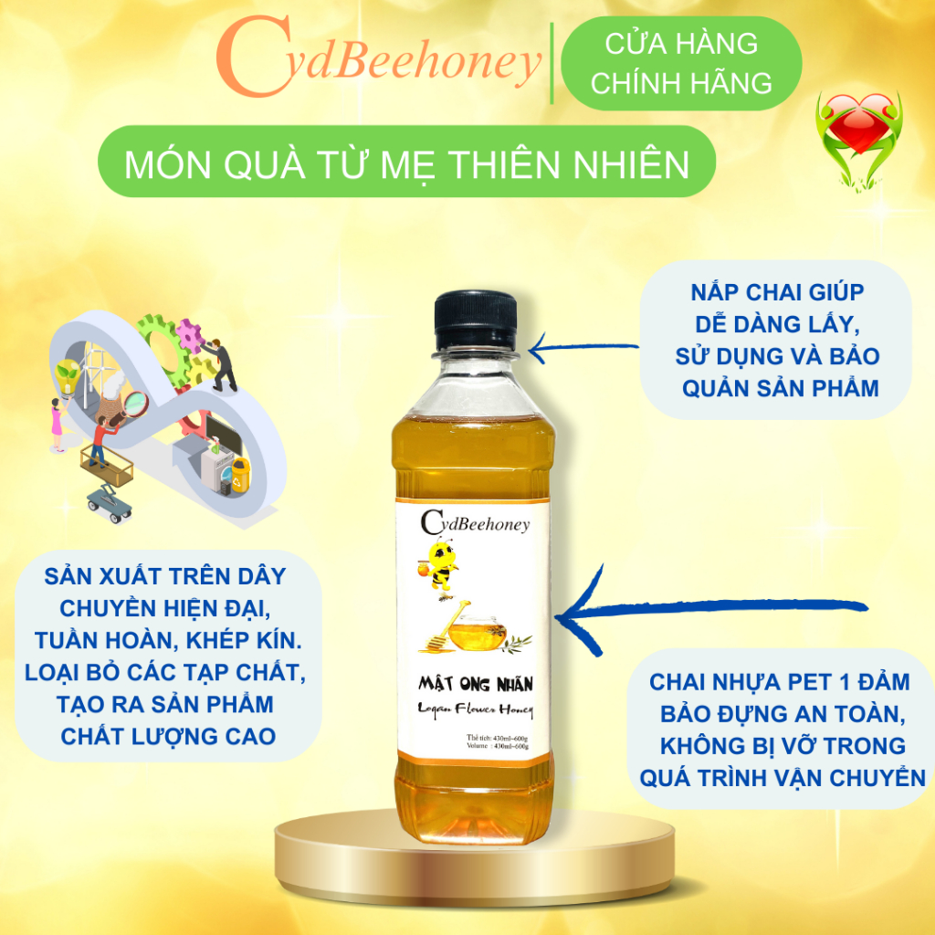 Mật ong Hoa Nhãn Nguyên Chất, Tăng Đề Kháng, Phục Hồi Sức Khỏe, Đẹp Da Cho Người Già, Trẻ Em, Nam, Nữ CVDBEEHONEY 600g