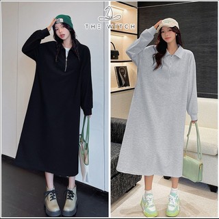 Váy suông, đầm suông dài tay polo có cổ nỉ da cá cao cấp THE WITCH