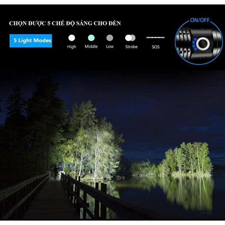 Đèn Pin XHP Siêu Sáng Cầm Tay Pin Trâu - Đèn siêu sáng mini, vỏ kim loại chống nước bền bỉ