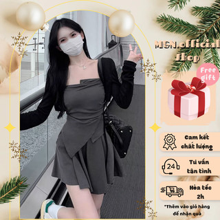 Set váy nữ xám kiểu xinh xắn đi tiệc + áo đơn giản đi chơi dạo phố