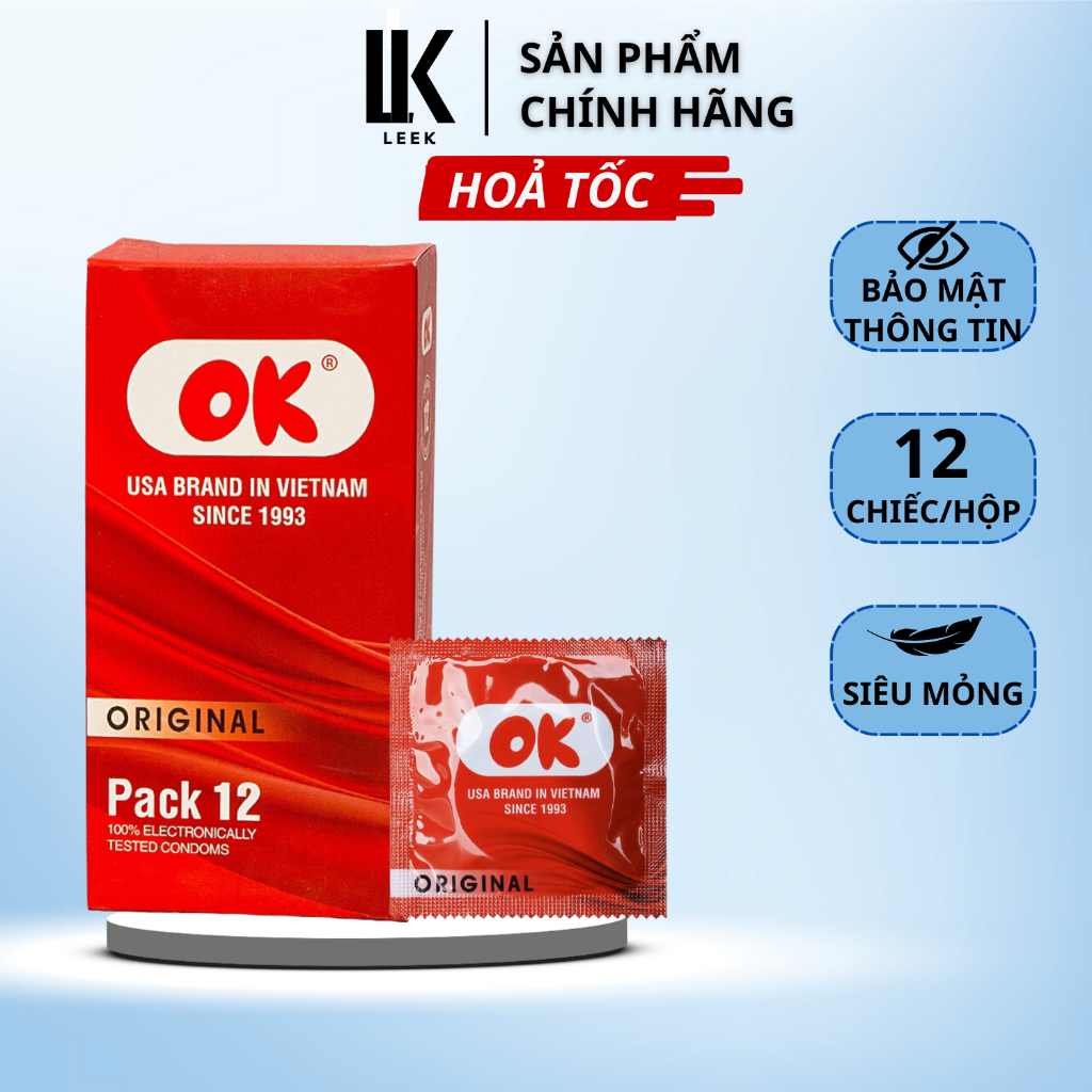 Bao cao su OK kéo dài thời gian quan hệ bcs siêu mỏng ôm sát 49mm hộp 12 chiếc