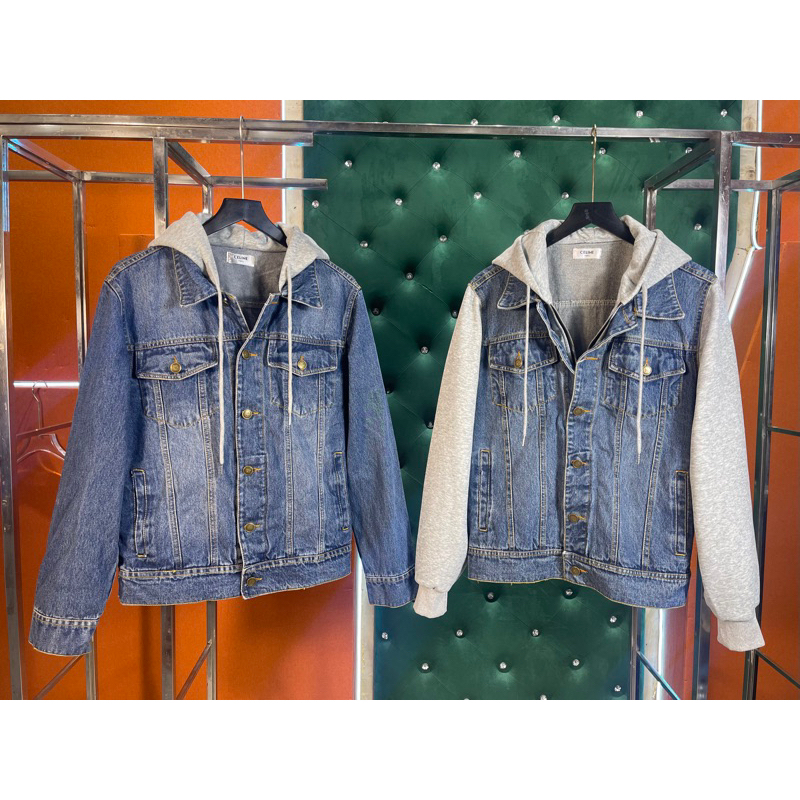 Áo Khoác Bò Mũ Nỉ CELlNE Cao Cấp tay bò tay nỉ siêu hot