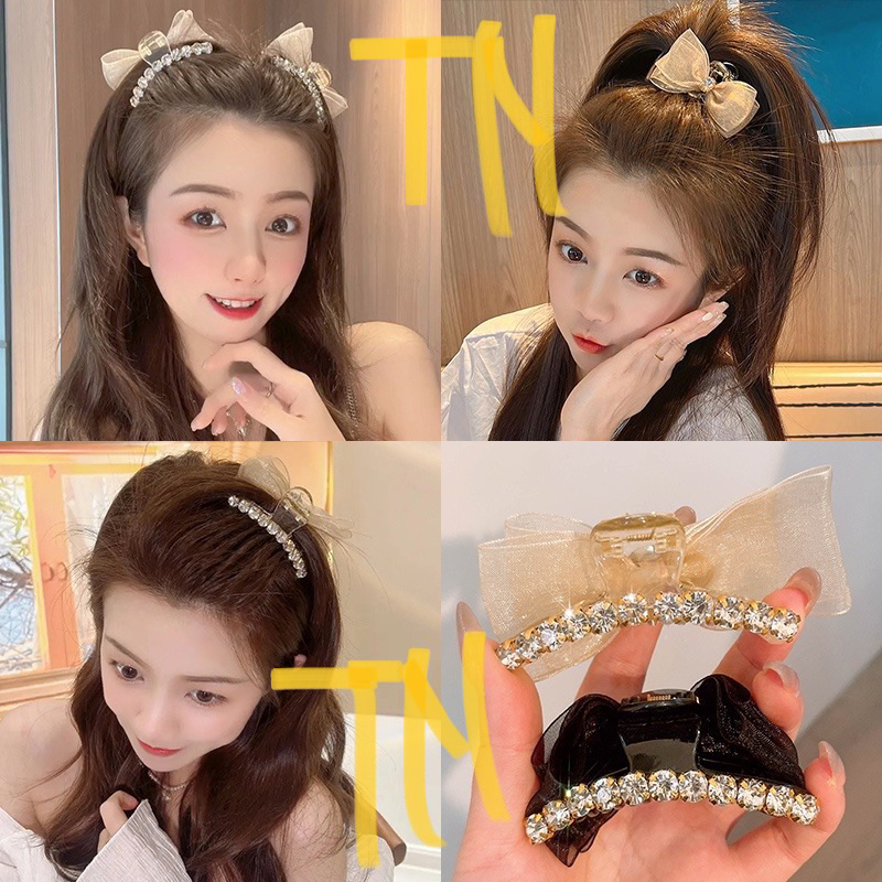 kẹp nơ đính đá phong cách Hàn quốc