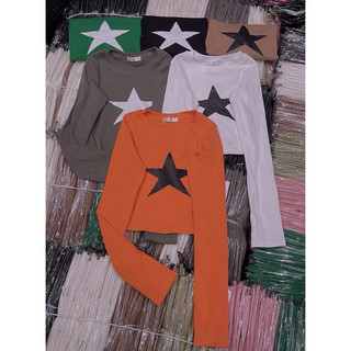 áo tay dài cổ cao croptop in ngôi sao xinh ndlyls