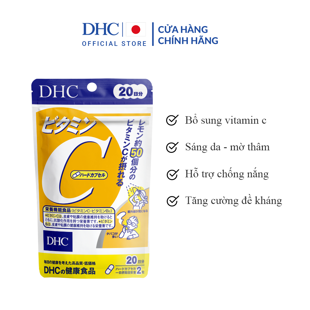 Viên uống bổ sung vitamin C DHC Nhật Bản hỗ trợ sáng da, mờ thâm, tăng cường đề kháng gói 40 viên (20 ngày)