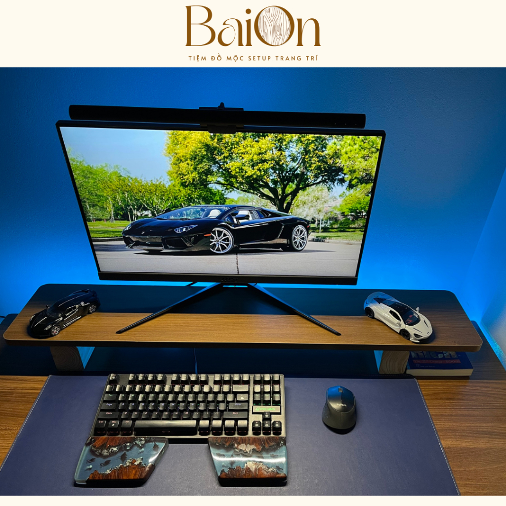 Kệ Màn Hình Máy Tính / Kệ Để Máy Tính/ Kệ Laptop bằng gỗ - Chân Gỗ Tự Nhiên - BaiOn -Dễ dàng lắp đặt - Dài 80/100/120 cm