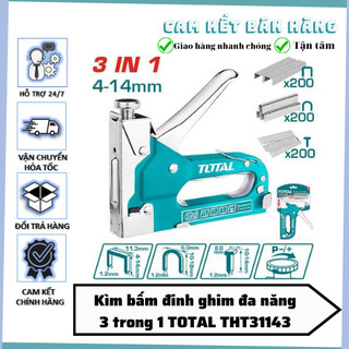 Kìm bấm đinh ghim đa năng 3 trong 1 total tht31143 kềm bấm ghim có điều chỉnh lực bắn, tặng kèm 600 mũi ghim