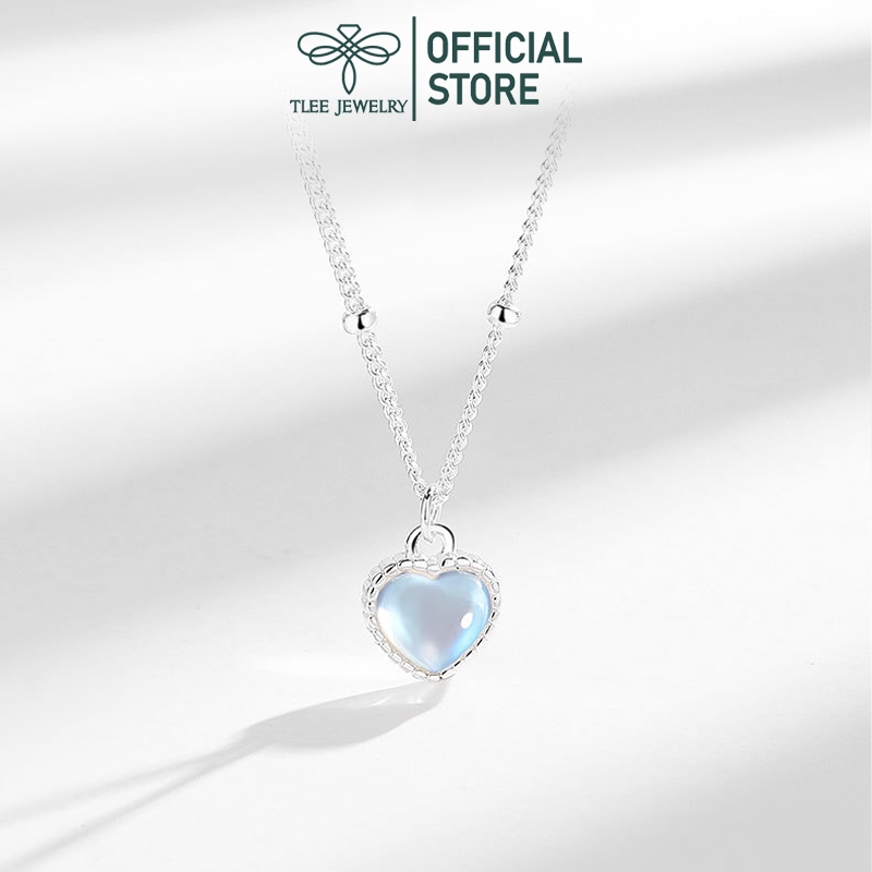 Dây chuyền bạc nữ TLEE, vòng cổ dải bi treo mặt tim moonstone xinh xắn TleeJewelry D0254